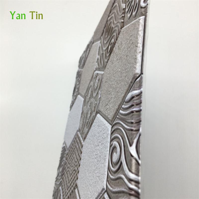 3D Tricolor Emboss Pattern Retro Tiles Wall Sticker Kitchen Shower Room Bedroom Waist Line Tile Wall Decals Removable Art Mural