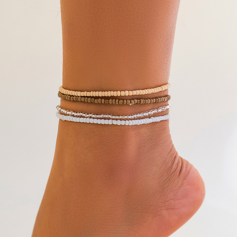 Boho cheville pied perles colorées chaîne été Bracelet coeur pendentif charme cheville sandales pieds nus plage pied bijoux de mariée J027: RED