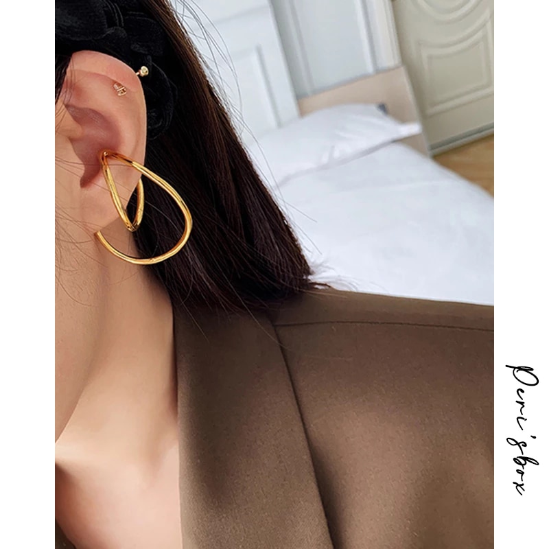 Peri'sBox Gold Silver Color Irregular Twisted Earrings without Piercing Circle Geometric Earrings for Women Minimalist Ear Cuff