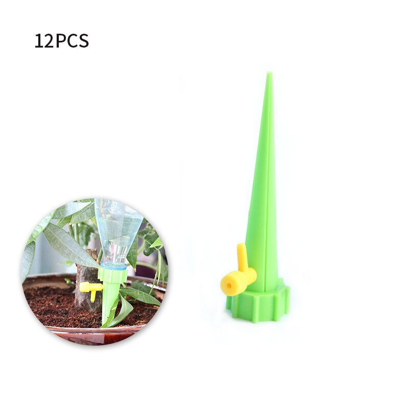 Constant Pressure Watering Spikes Auto Drip Irrigation Watering System w/Slow Release Control Valve Switch Self Irrigation Water: 12 pcs green