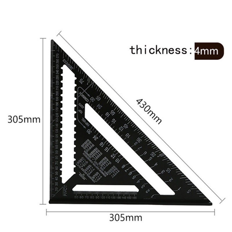 KINDLOV 7/12 Inch Triangle Angle Ruler Triangular Gauge Protractor Trammel For Woodworking Carpenter Measurement Hand Tools: 12Inch Black