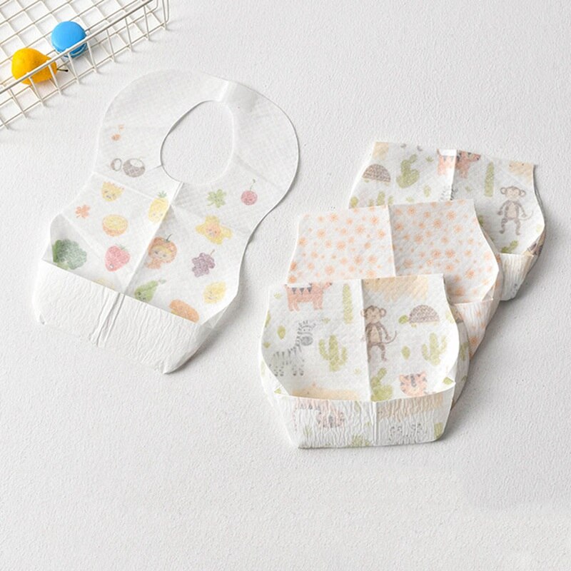 10Pcs/Lot Baby Disposable Bibs Portable Toddler Kids Feeding Bibs Waterproof Non-Woven Fabric Bibs Saliva Apron Paper Bibs