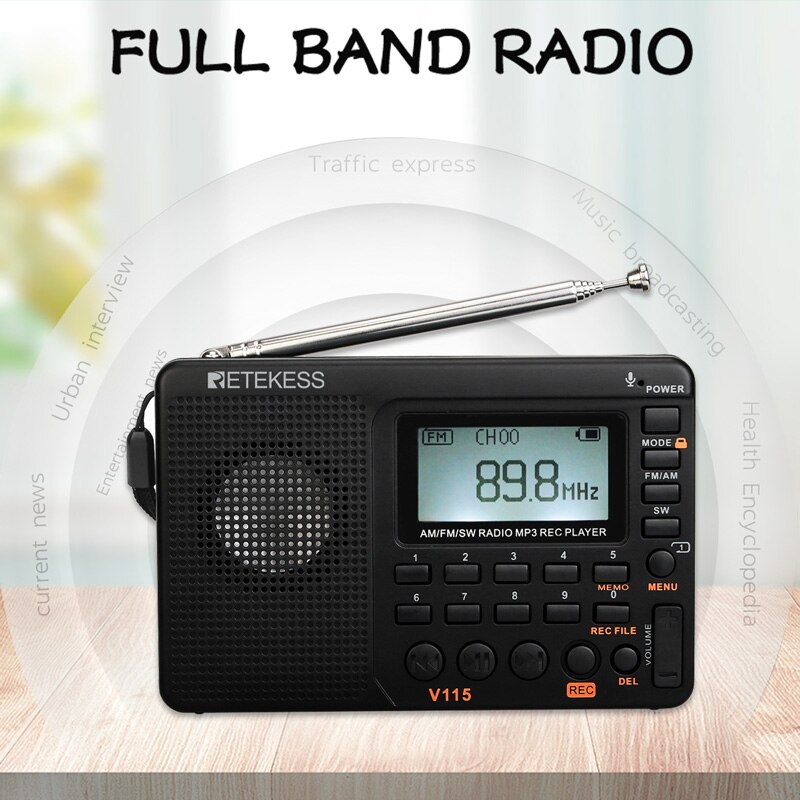 2Pcs Retekess V115 Fm/Am/Sw Radio Multiband Radio Ontvanger Bass Sound MP3 Speler Recorder Draagbare Radio met Sleep Timer F9205