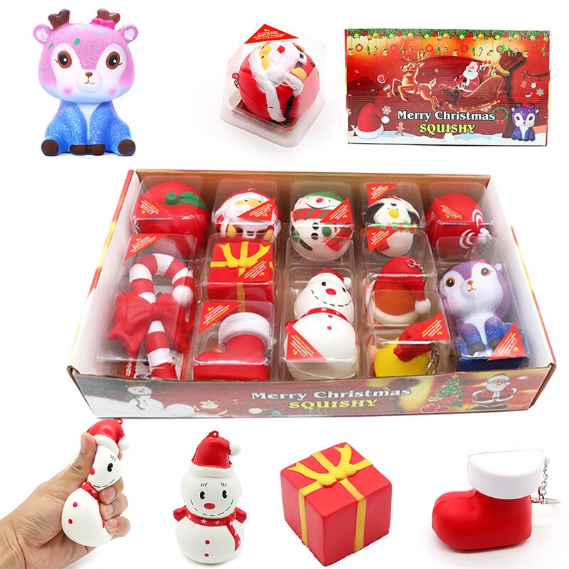 Kerst jumbo schattige squishy speelgoedset kerstman langzaam stijgende knijpspeelgoed sneeuwpop geurende antistress kinderspeelgoed