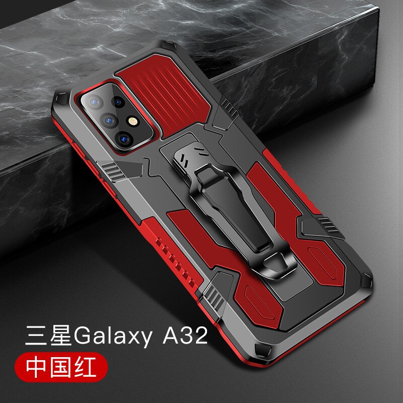 Armor Case For Samsung A32 4G Case Shockproof Stand Holder Belt Clip Holster Cover for Samsung Galaxy A32 4G SM-A325F A 32 6.4&quot;: For Galaxy A32 5G / Red