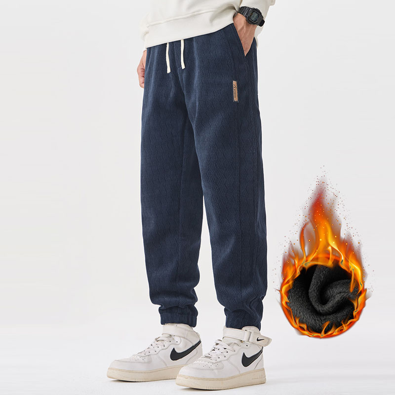 Winter Men's Fleece Casual Pants Thickened Warm Velvet Versatile Streetwear Sweatpants Elastic Waist Trousers