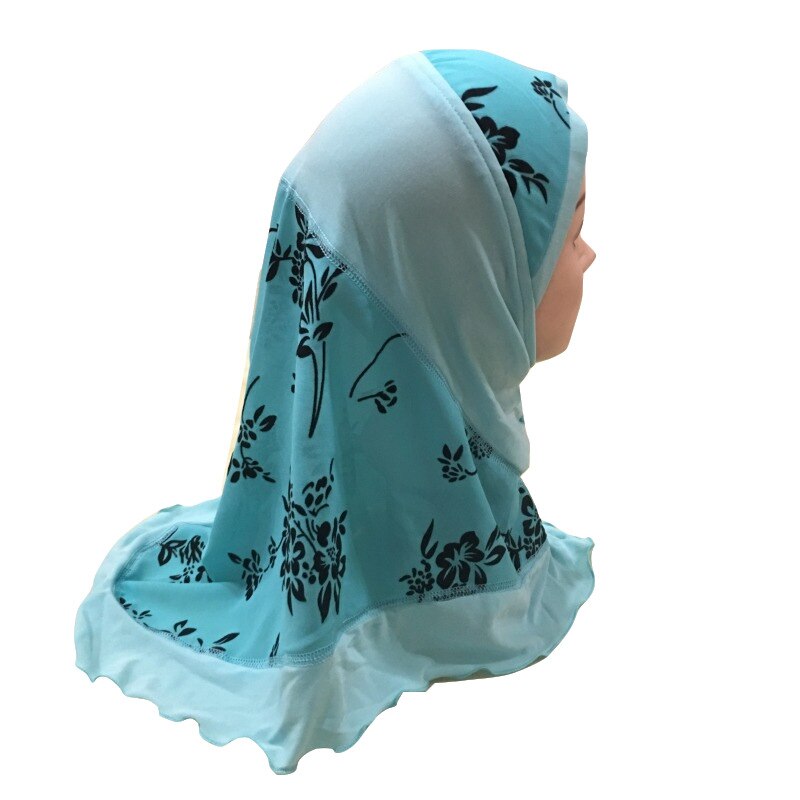 Kids Hijab Voor Moslim Meisje Kind Islam Kinderen Instant Bonnet Bloemen Hijaab Caps Islamitische Kleding Sjaal Hoofddoek: Light Blue