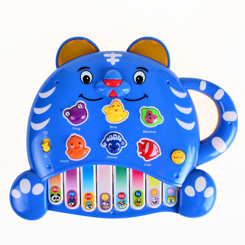 [morsom] 0-3 år gammel tiger elektronisk orgel musikk dyrelyd piano tastatur engelsk versjon læringsmaskin pedagogiske leker: Blå