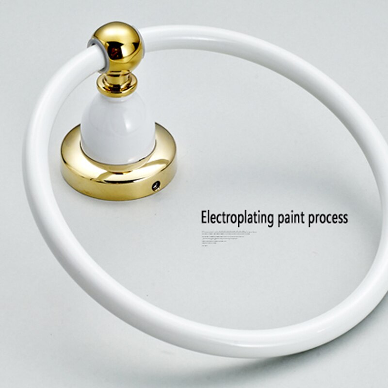 Suguword White plus Golden Towel Ring Bathroom Accessories Punch Install