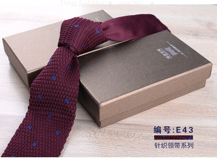 GUSLESON 6cm Slim Knit Tie for Men Business Leisure Skinny Necktie Burgandy Colorful Striped Dots Weave Ties: 43