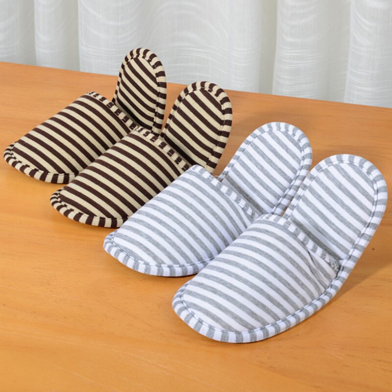 Zapatillas de viaje plegables y portátiles para parejas, Zapatillas de casa de algodón a rayas para interior, dormitorio