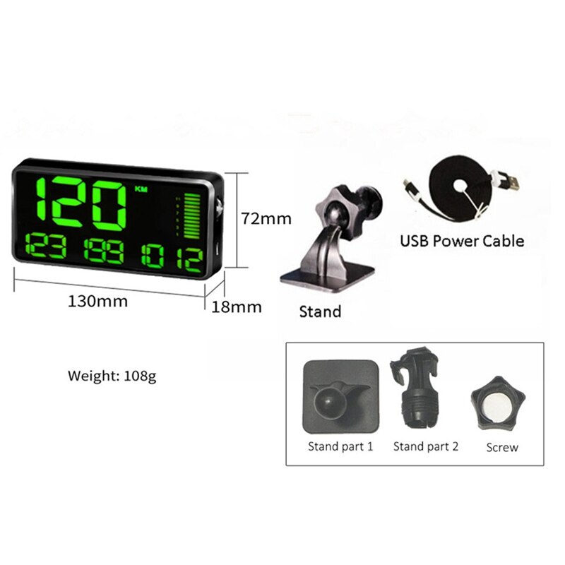 C90 c snelheidsmeter hud-display auto hud met oversnelheidsalarm, rijtijd digitale autoklok, kilometerteller