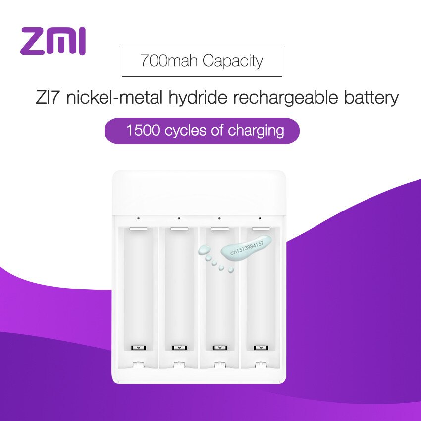 Bundle 4Pcs/Lot Xiaomi ZMI ZI7 AAA AA 700mAh Rechargeable Ni-MH Battery with 4 Slots Portable Multifunction Charger