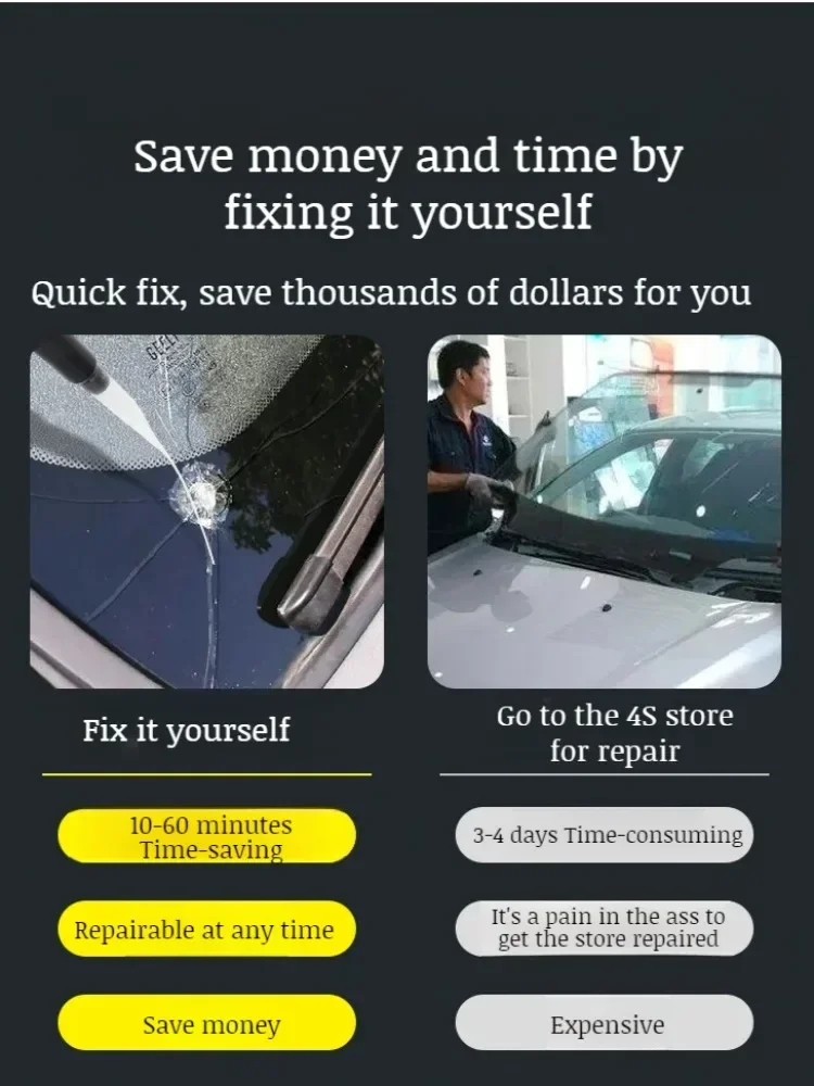 Reparationssæt til bilrude til ridser, revner og skår, reparation af glas, reparationsværktøj til køretøjsruder
