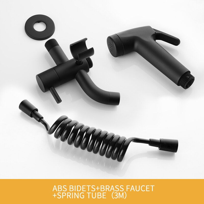 Wc Bidet Sproeier Set Kit Moslim Douche Handheld Zwart Bidet Kraan Bad Tap Handspuit Abs Douchekop Zelfreinigende: With spring tube