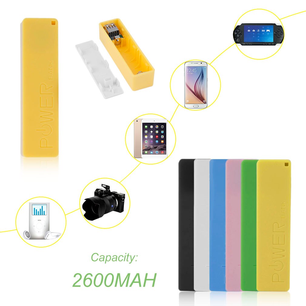 2600 mah bærbar størrelse intet batteri powerbank 1*18650 batteri ekstern backup batterioplader power bank taske til smartphone