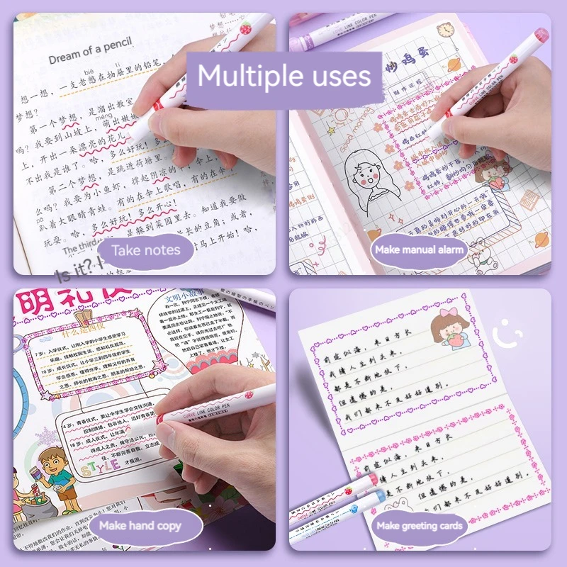 6 stks/set Bloem Lijn Vorm Markeerstift Roller Tip Curve Liner Marker Kawaii Koreaanse Briefpapier School Kantoorbenodigdheden