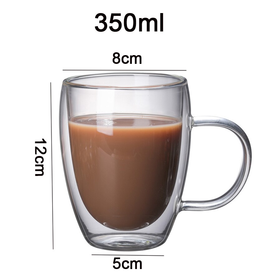 Dubbelwandige Glazen Cup Hart Vorm Glas Geïsoleerde Kopje Espresso Koffie Beker Mok Koffie Theekopje Latte Cup Transparante Glazen Beker: 350ml / 4Pcs