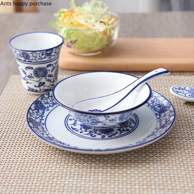 Juego de vajilla decorativa para restaurante chino, combinación de cuenco para el hogar, plato, cuchara, taza, tazón de sopa, plato de sabor, soporte para palillos
