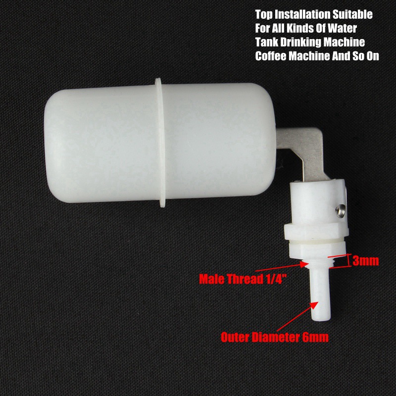 3/8"-6mm Mini Float Valve Aquarium Fish Tank Water Dispenser Float Ball Valve Water Tank Level Control Reverse Osmosis System: White