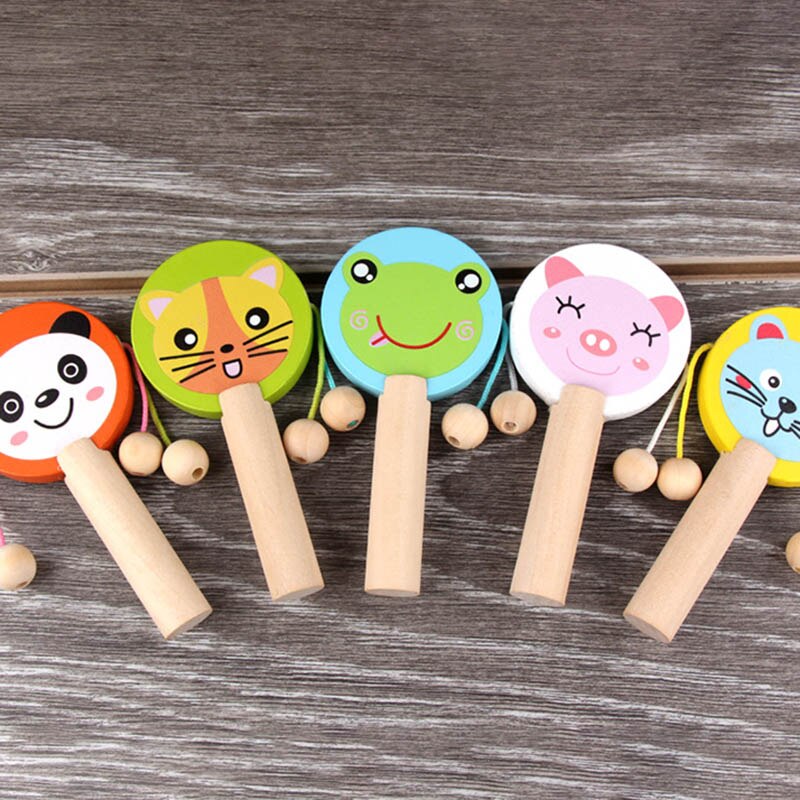 Houten Rammelaar Drum Muziekinstrument Percussie Speelgoed Cartoon Houten Baby Rammelaar Muziek Speelgoed Kid Kind Vroege Onderwijs Tool