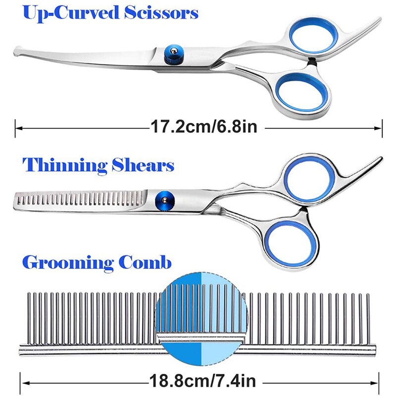 Benepaw Stainless Steel Dog Scissors Set Ergonomic Safe Round Tip Pet Grooming Comb Curved Scissors Thinning Shears