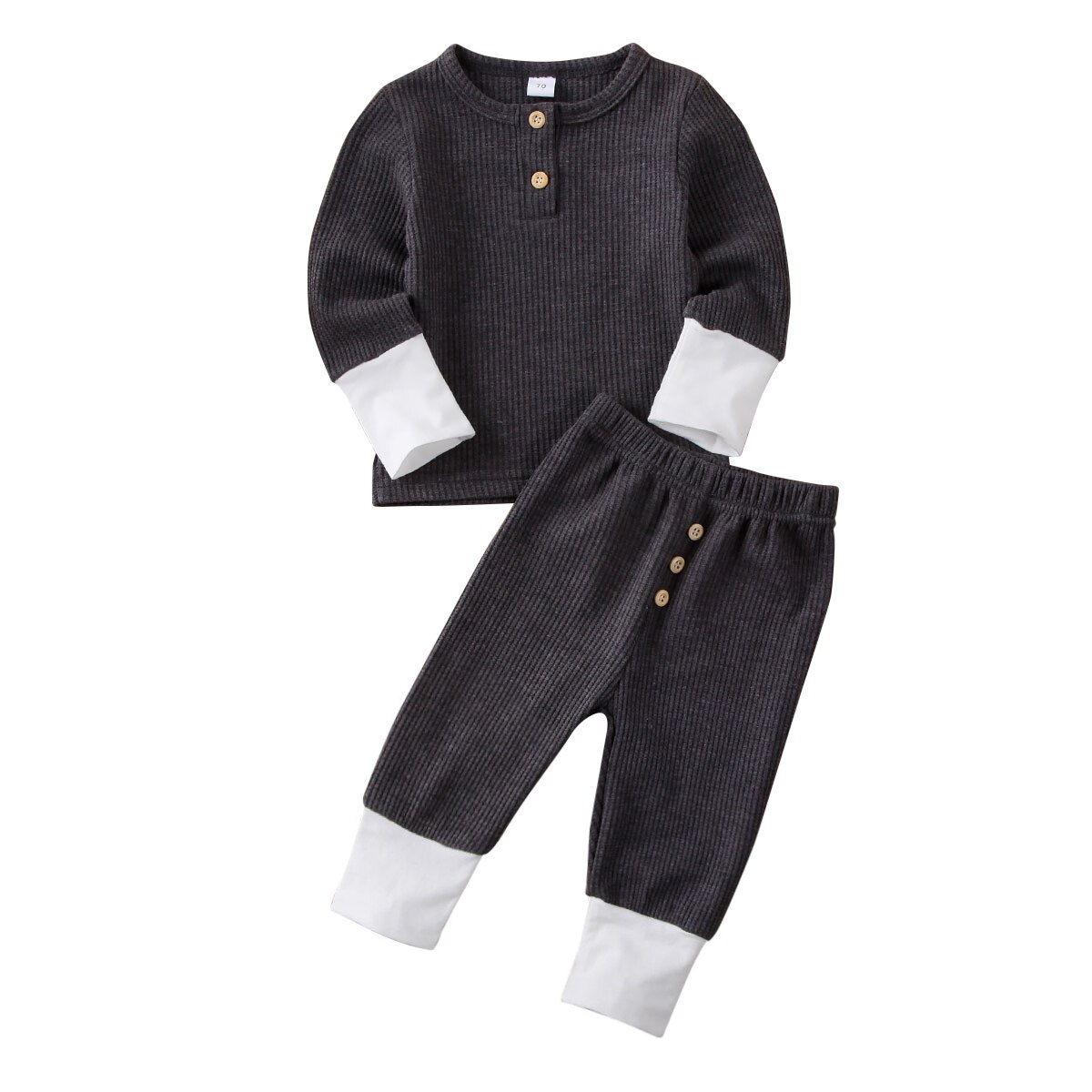 0-24M Newborn Clothes Outfits Toddler Baby Girl Boy Solid Color T-Shirt Tops Leggings Pants Knitted Baby Girls Boys Clothes Set: Black / 12M