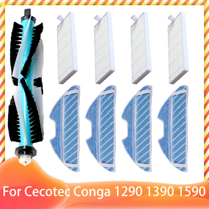 Compatible con Cecotec Conga 1290 1390 1590, accesorios, rodillo, Cepillo Lateral principal, filtro Hepa, fregona, repuestos: Azul marino