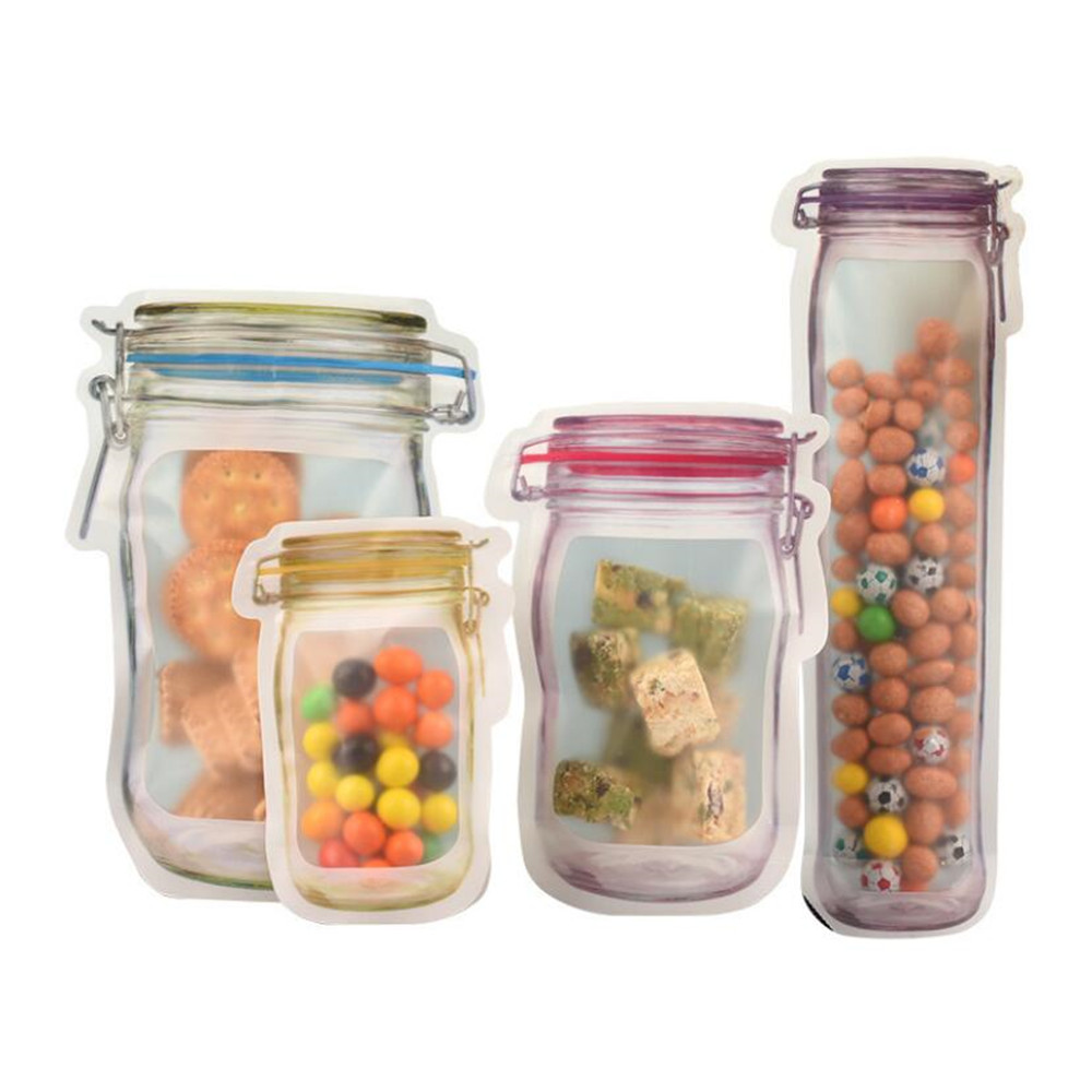 Reusable Mason Jar Bottles Bags Nuts Candy Cookies Bag Waterproof Seal Fresh Food Storage Bag Snacks Sandwich Zip Lock Bags