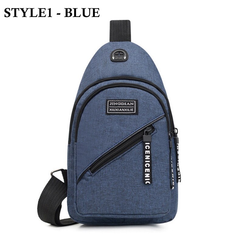 Bolso de hombro con carga USB, antirrobo, pecho, informal, impermeable, diagonal, versión del orificio para auriculares: blue 1