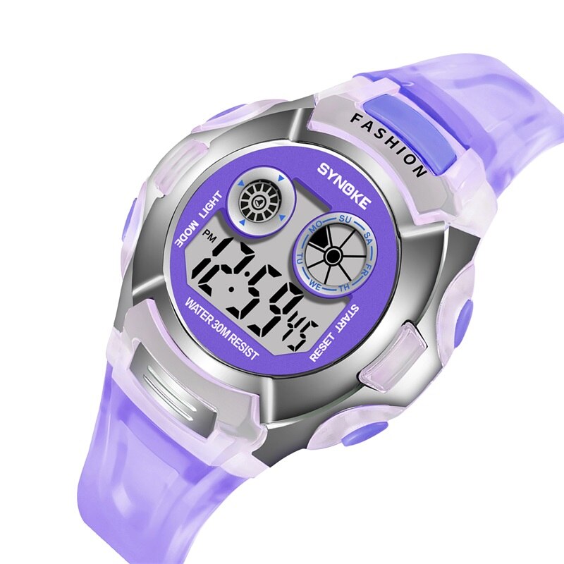 SYNOKE Kinderen Digitale Horloges Sport Jongens Meisjes Kleurrijke Lichtgevende Kids Polshorloge Roze Mode Chronograaf Studenten Klok: purple