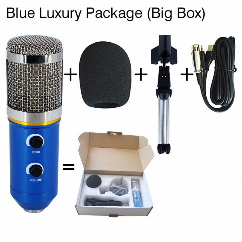MK-F200TL Microphone USB Condenser Microphone for Video Recording Karaoke Radio Studio Microphone for PC Computer: Blue Luxury Package