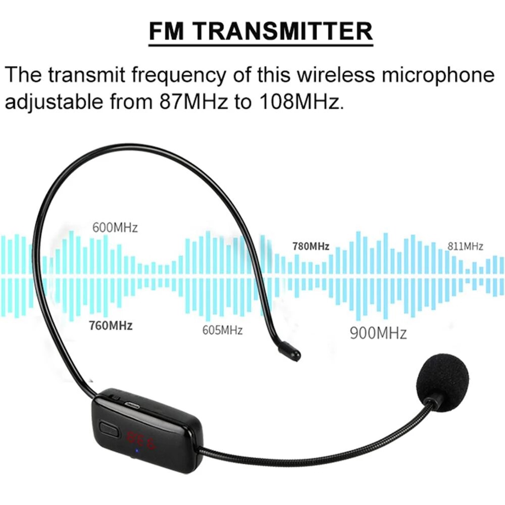 Wireless Microphone Condenser Headset Megaphone Radio Mic FM 87-108MHz for Loudspeaker Teaching Meeting Guide Microfone