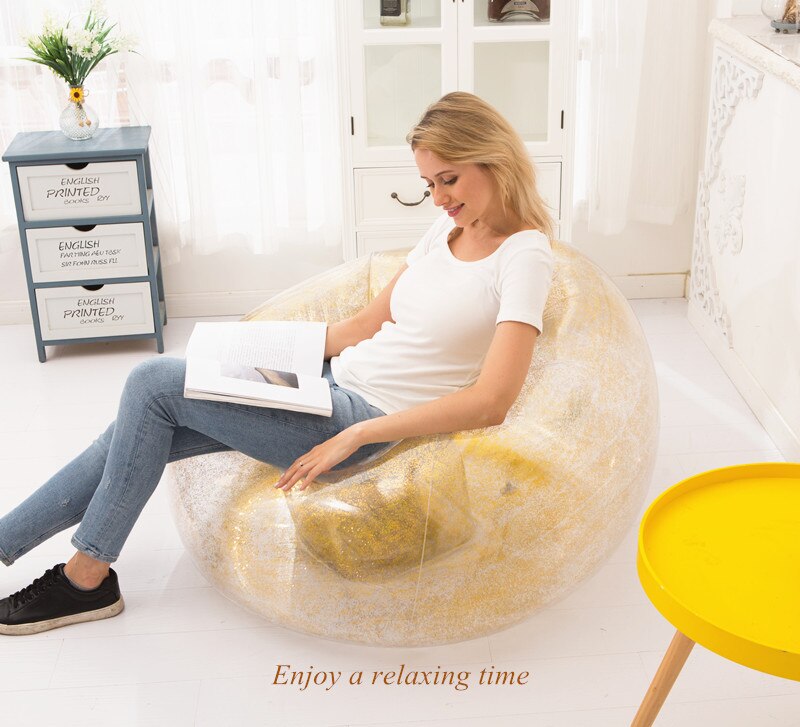 Lat soffa vattensoffa uppblåsbar vilstol utomhus enkel soffa utomhus vikbar vilstol transparent pall fritidspall camping: Guld-