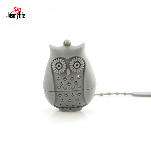 Djur söt tesil rolig tekanna återanvändbar sil med bricka teboll örtkryddfilter teverktyg: Grå uggla