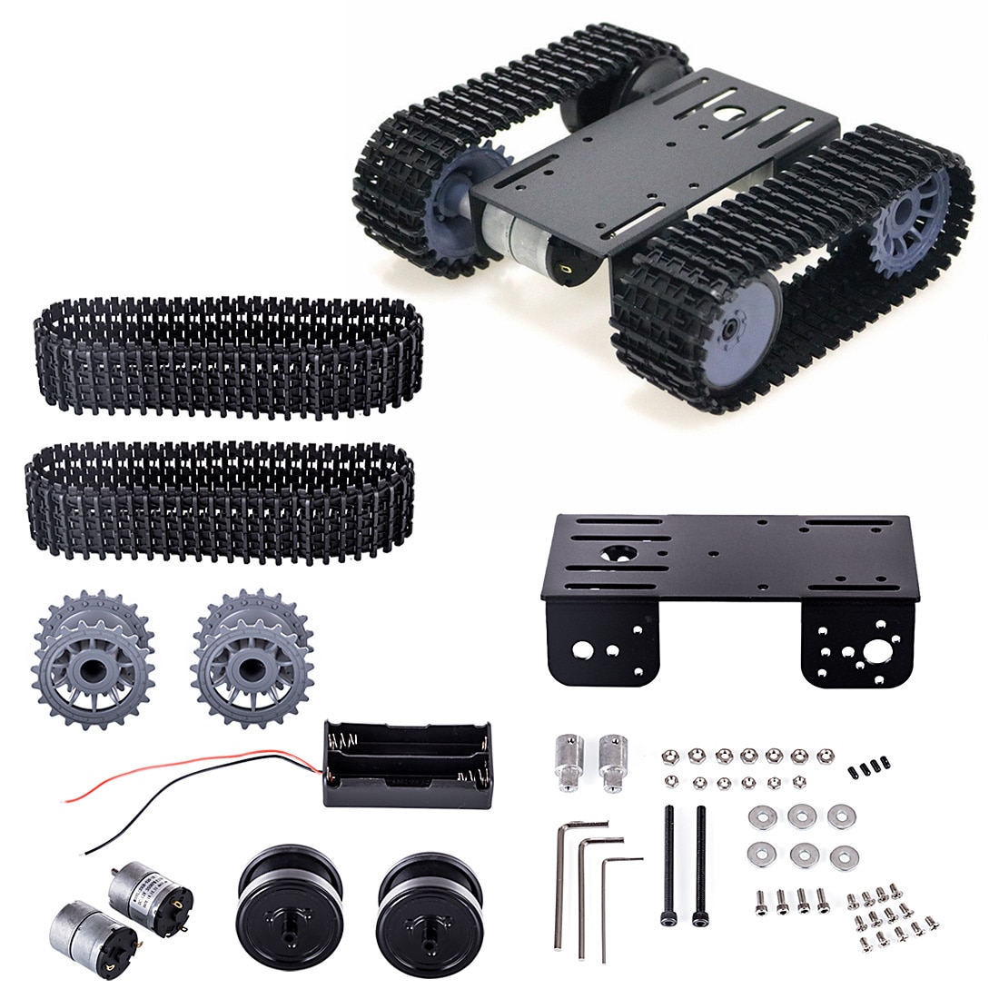 Tp101- sporet robot smart bil platform diy metal robot tank crawler chassis platform kit til arduino - sort / blå / hvid: 3
