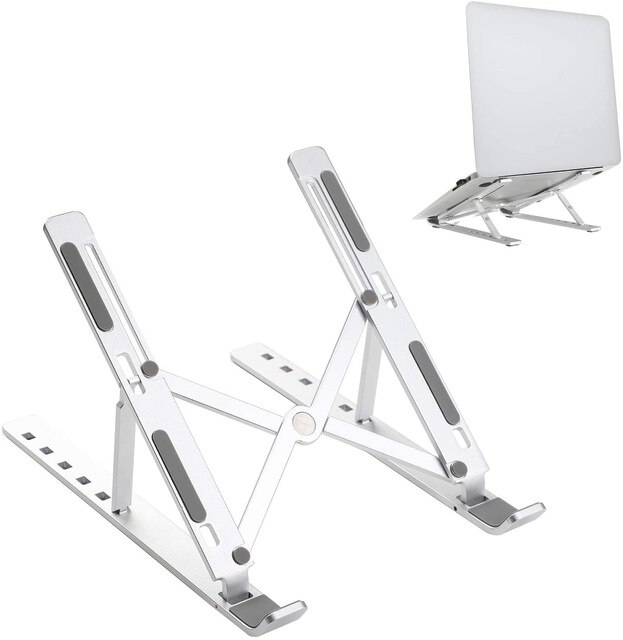 Bærbar Laptop Stand i Aluminium Foldbar - Justerbar Støtte til Macbook Pro, Notebook, Tablet og PC: Sølv