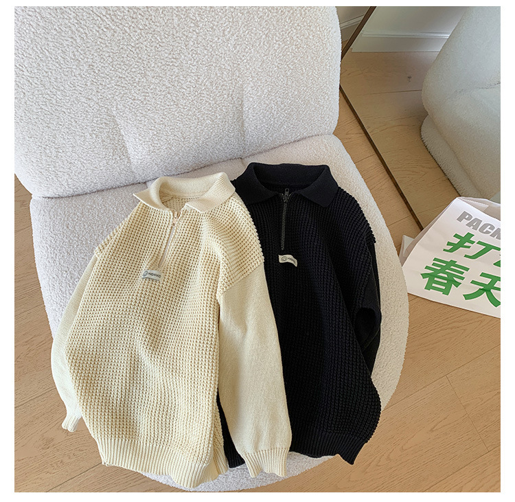 Primavera meninos de malha turn-down colarinho pullovers estilo coreano malhas crianças suéteres