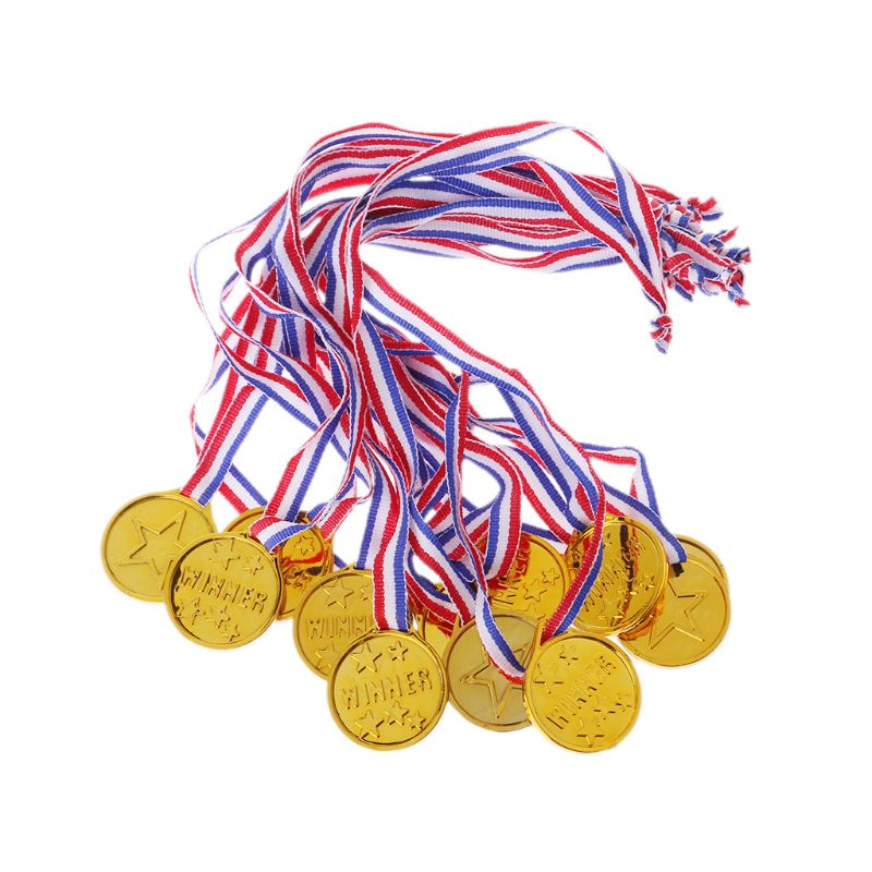 12 stk plast gull tone vinner pris medaljer skoleutstyr barn leketøy foto rekvisitter skoleaktiviteter belønning: Default Title