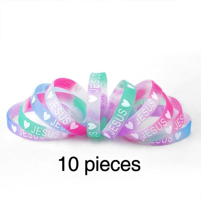 10 pçs/lote nova moda jesus pulseiras de silicone pulseiras doces cor coração esporte pulseira de borracha jóias presentes brtc37: c37