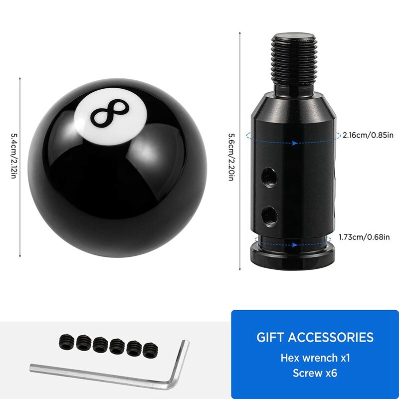 Ball Shift Knob, Billiard Black Round Shifter Knob, Manual Gear Shift Knob with Adapter for Non-Threaded Shift Knob