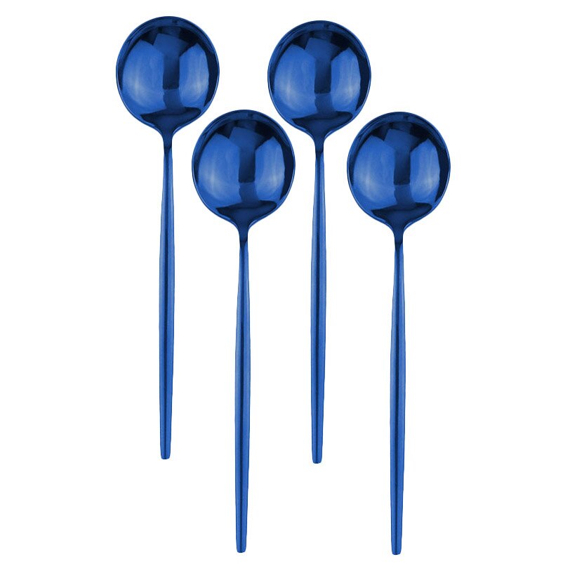 4Pcs Rosa Gold Geschirr Besteck Dessert Löffel Set Lange Griff Spiegel Löffel Besteck Küche Zubehör 304 Edelstahl: Blue