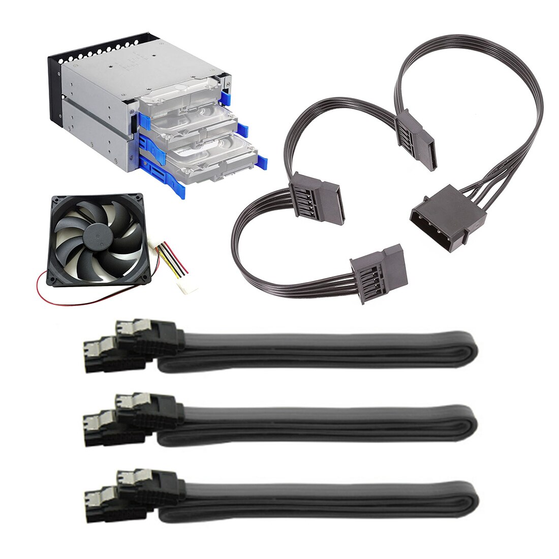 Xt-xinte 3- bay stor kapacitet hdd harddisk bur rack sas sata harddisk disk bakke caddy m sata kabel til computer tilbehør: Med ventilatorsæt