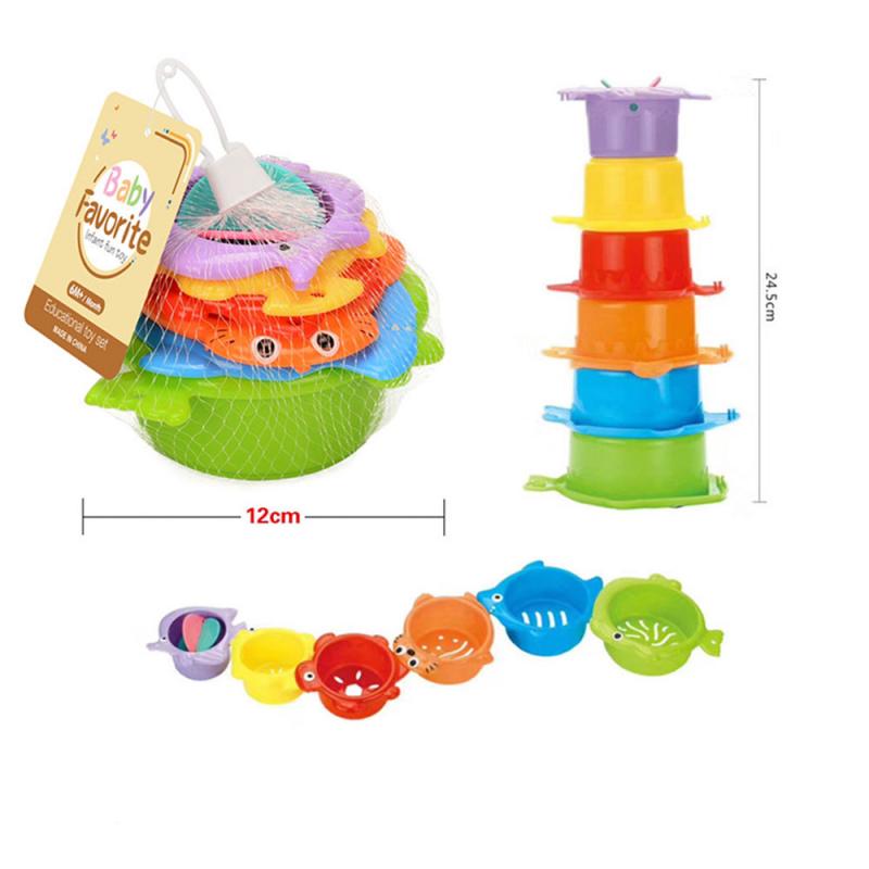 Baby Bath Stacking Cup Set Infant Shower Montessori Bathtub Tower Toy Child Puzzle Swimming Pool Beach Toys For 0 12 Months Kids: 20