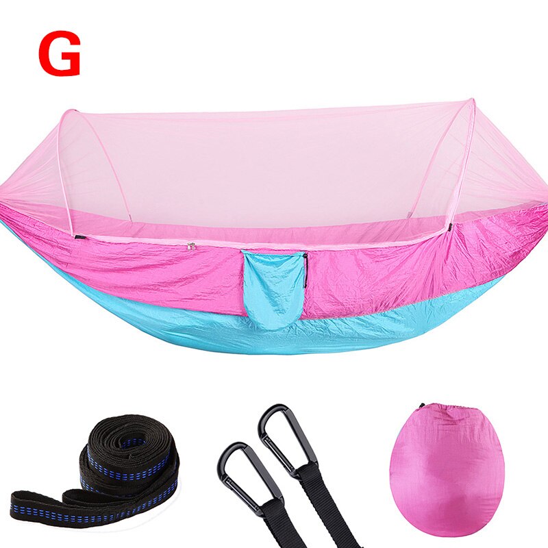 1pcs outdoor camping single double nylon automatic quick-opening hammock with mosquito net S7B0984: G / 290X140CM