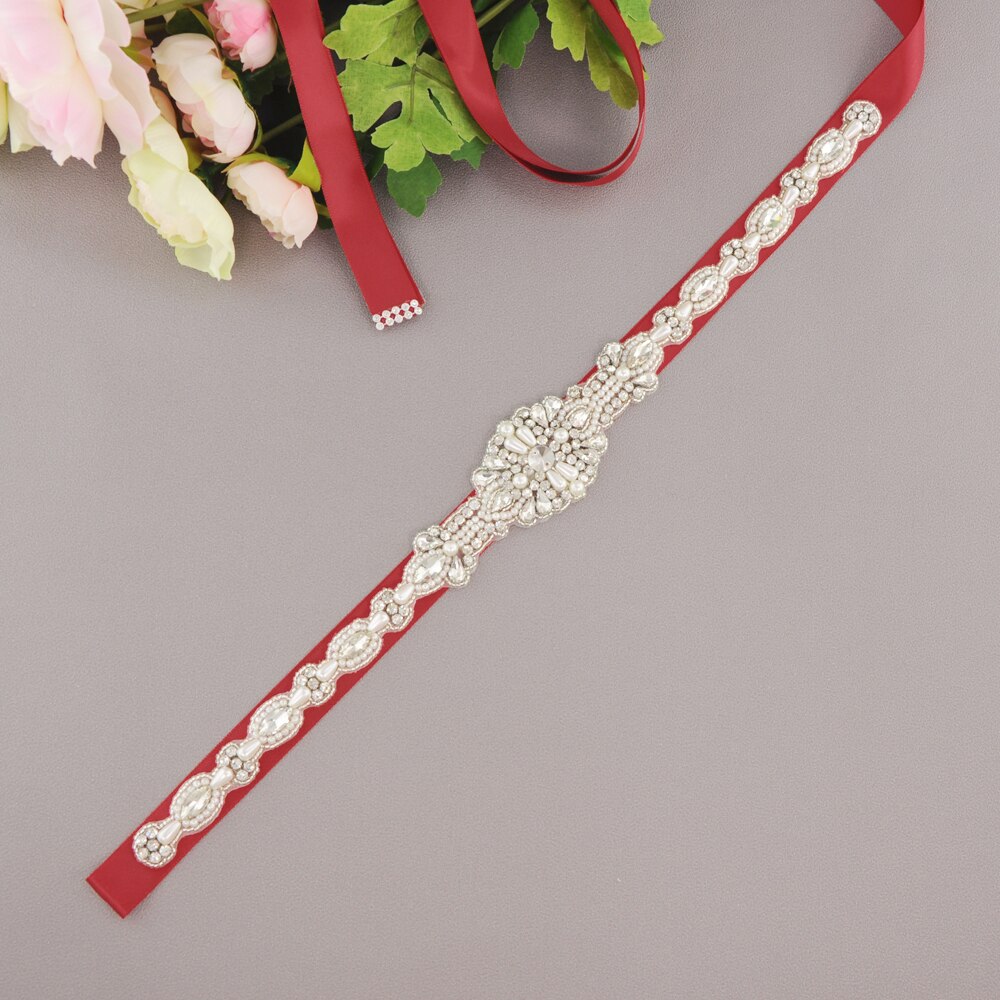 ZMS388 Rhinestone Belt Wedding Dress Belt Bridal Belt Wedding Accessories Mariage Sash Bridesmaid Belt Wedding Belt Women Belt: wine red