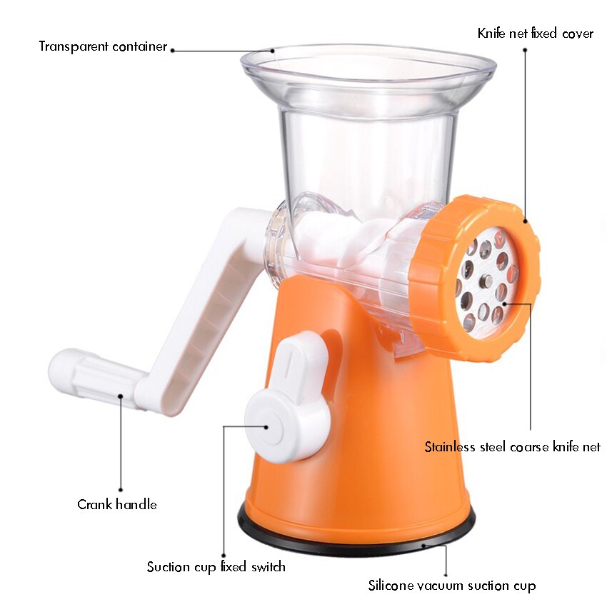 Manual Meat Grinder Garlic Mincer with 2 Stainless Steel Plates, Sausage Stuffer Tube, Heavy Duty Suction Base, Make Suasage