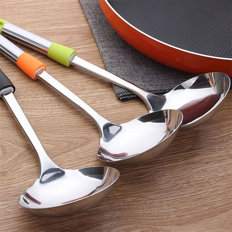 Goodfeer Stainless Steel Broth Ladle Long Handled Sauces Spoon Handmade Rice Soup Cooking Spoon Kitchen Accessories
