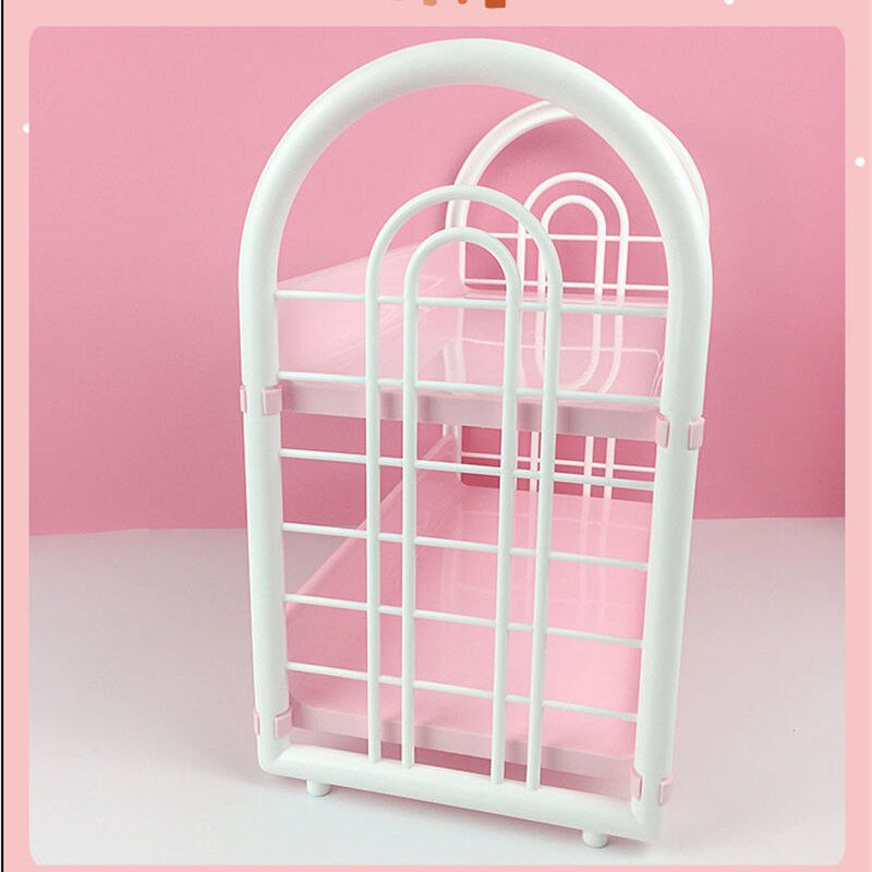Ins Cute Desktop Double-layer Storage Rack Dormitory Storage Artifact Desk Girl Sundries Rack Document Trays Desk Organizer