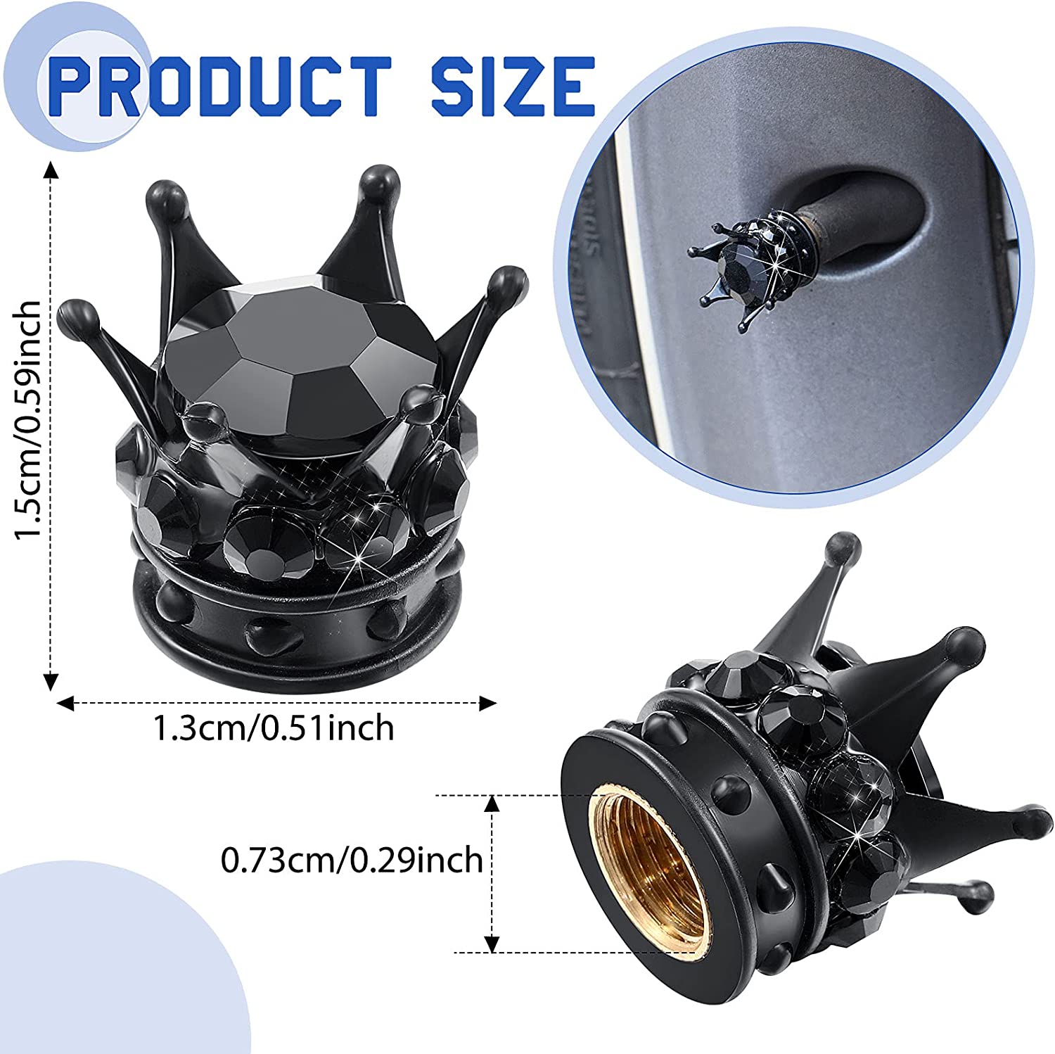 4 Pcs Crown Tire Valve Stem Caps Bling Crystal Rhinestone Universal Chrome Crown Vehicle Car Tire Caps Covers Autos Accesorios